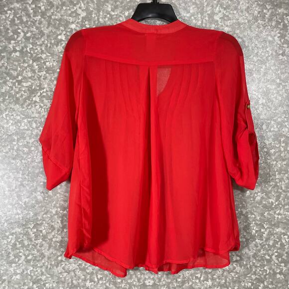 Charming Charlie Women’s Red One Button Flowy Boho Top - Size Small - Lace Trim - Picture 7 of 7